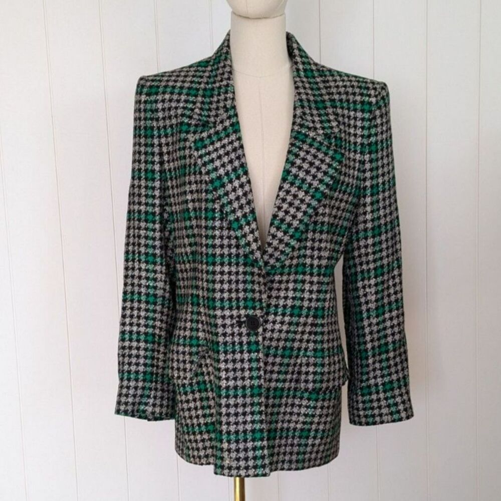 Vintage Weathervane Blazer-10-Houndstooth-Green,Black,White